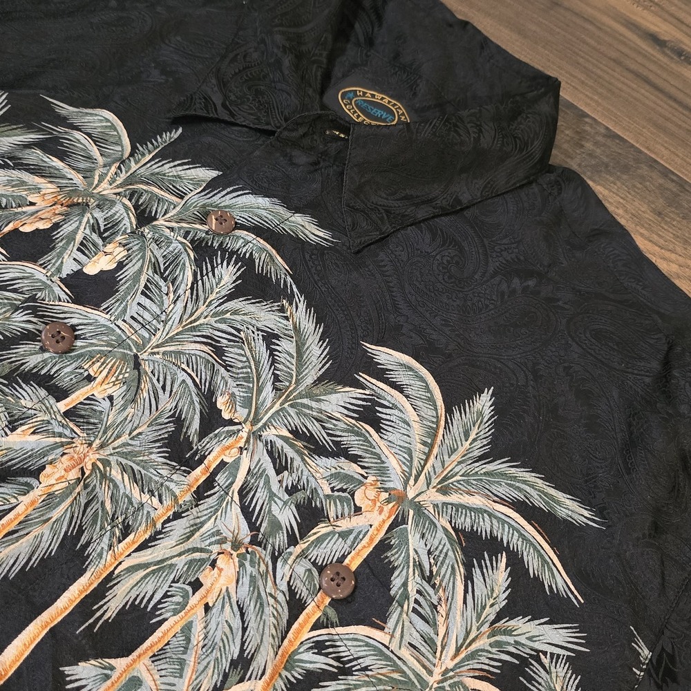 Hawaiian Reserve Collection 100% Silk Shirt XL Tropical Palm Short Sleeve